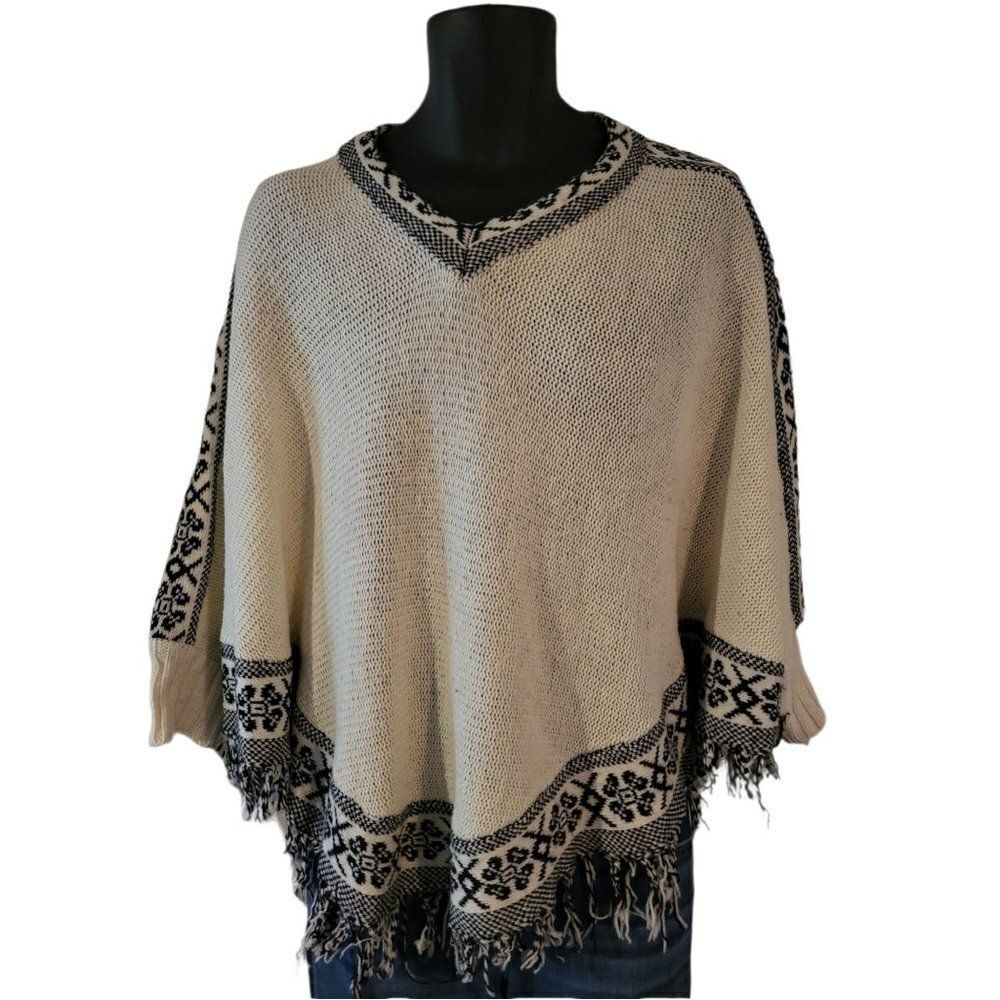 Funky People Sleeved Fringed Pancho Sz Small Women